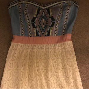 Casual lace dress with embroidered chambray
